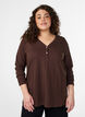 T-shirt met lange mouwen, V-hals en knopen, Bruin, Model image number 0
