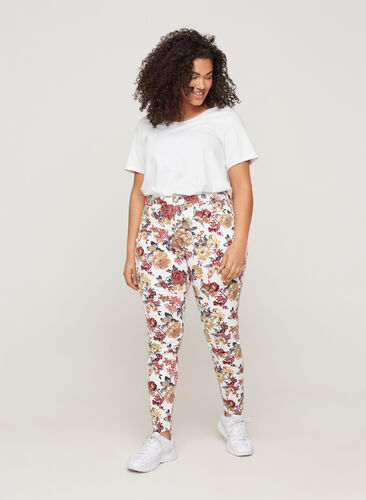 Super slim Amy jeans met bloemenprint, White Flower AOP, Model image number 0
