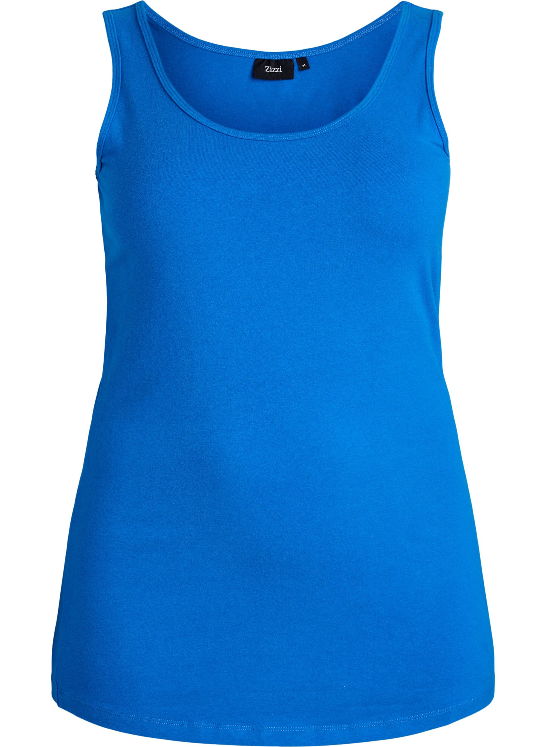 ZizziSolide kleur basis top in katoen, Blauw, Packshot image number 0