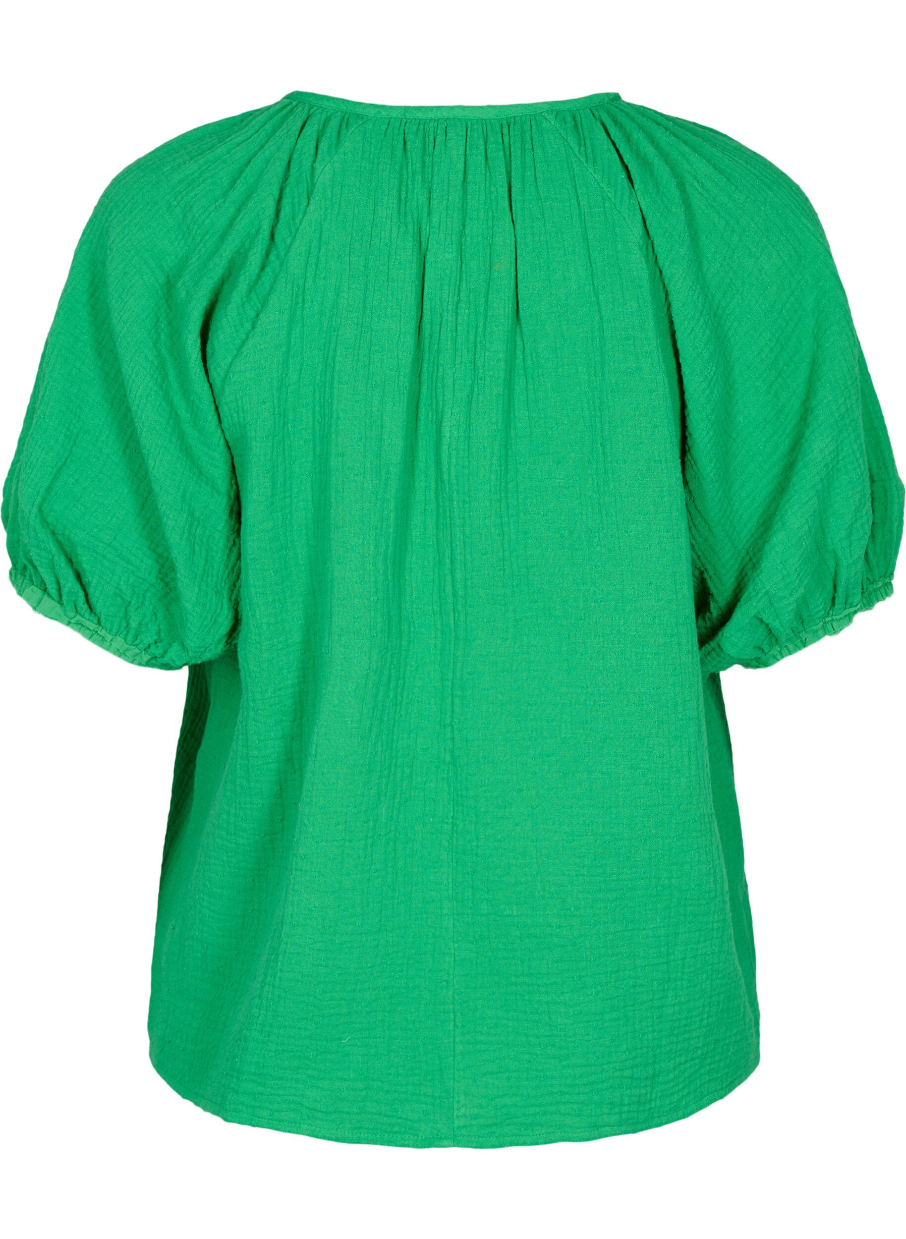 ZizziKatoenen blouse met korte mouw, Bright Green, Packshot image number 1