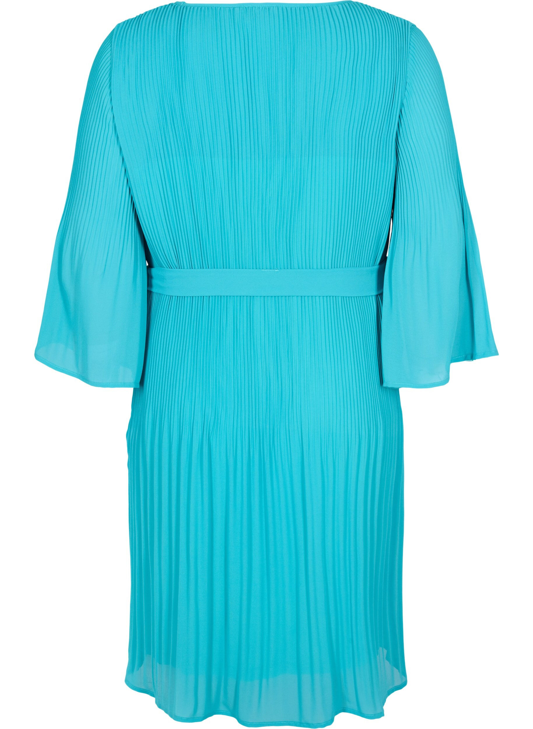 Zizzi Robe pliss&eacute;e &agrave; manches 3/4, Turquoise, Packshot image number 1