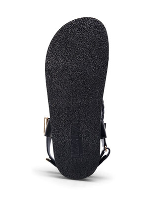 Leren sandaal met gevlochten bandjes en brede pasvorm, Black, Packshot image number 5