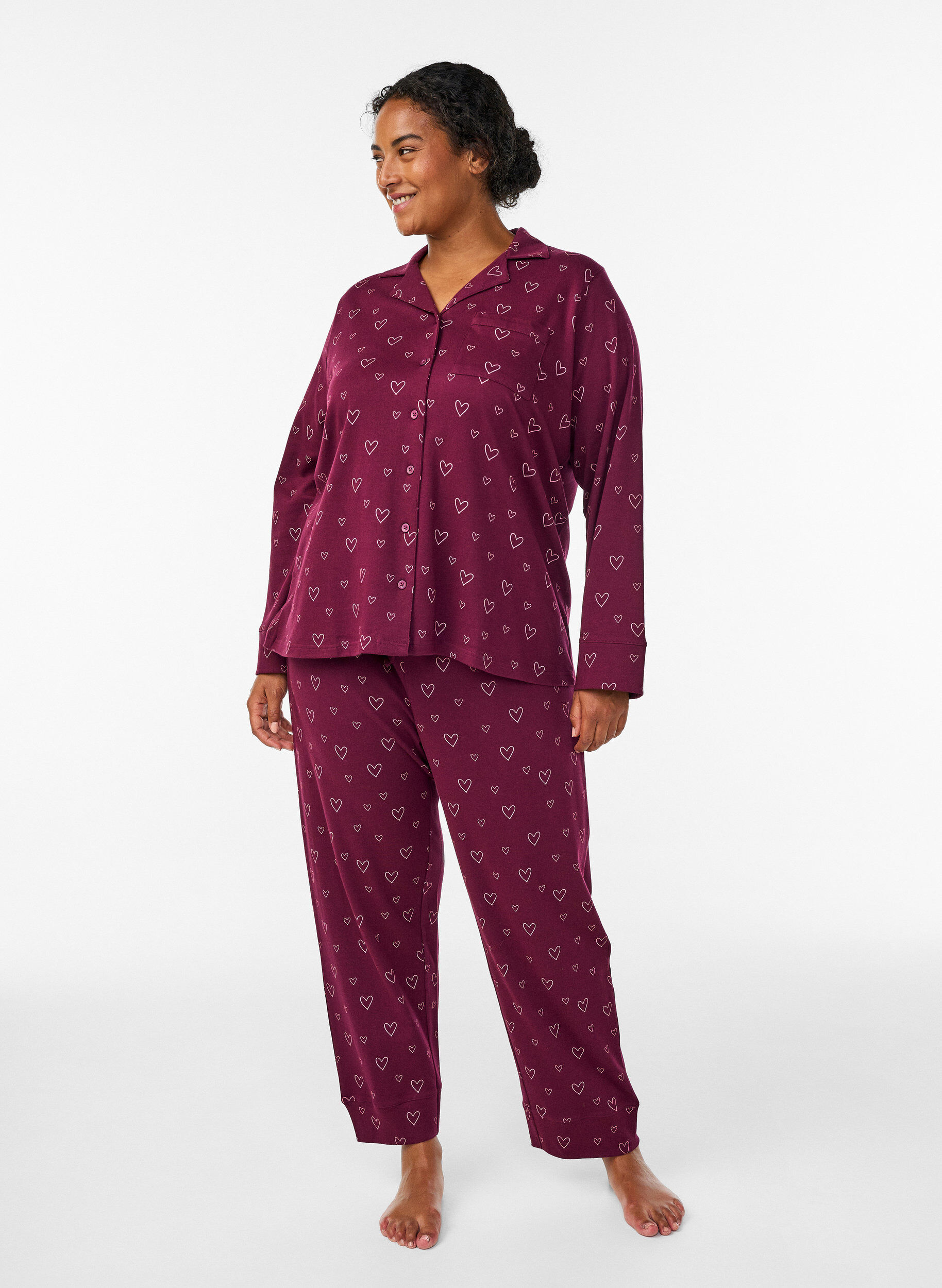ZizziChemise de pyjama en coton avec poche poitrine, Bordeaux, Model image number 1