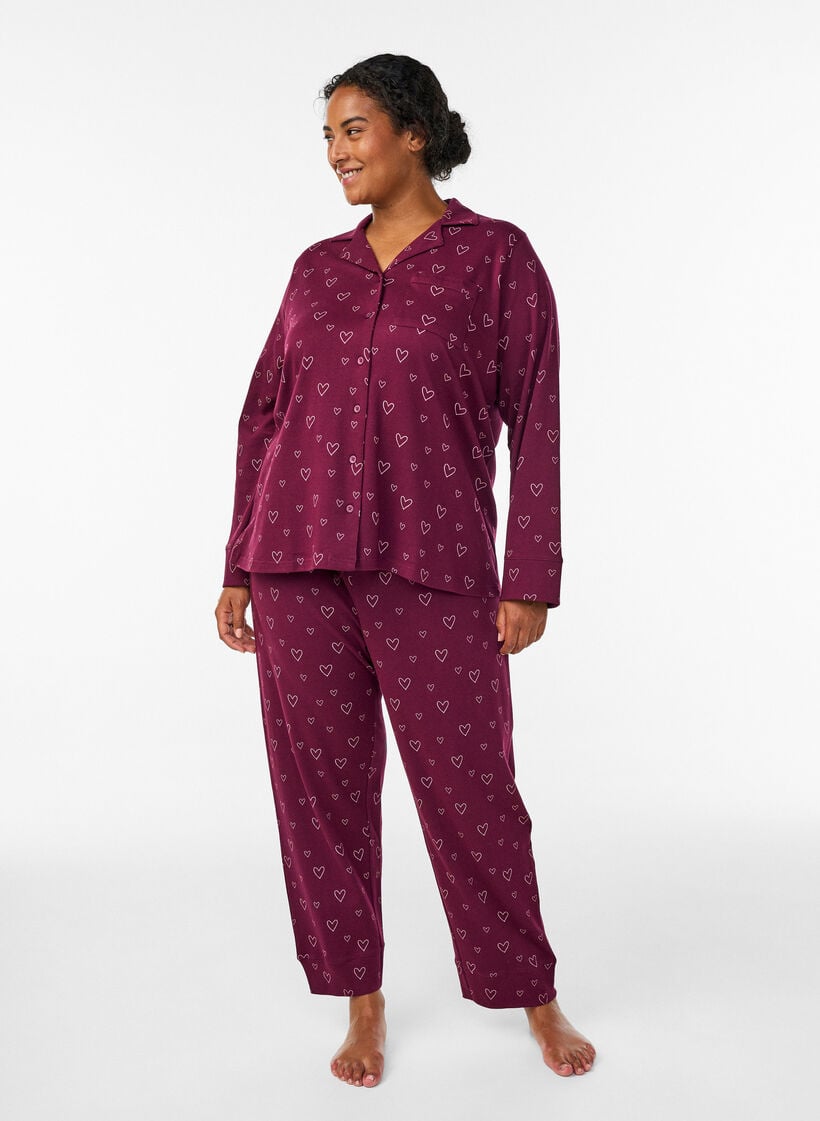 Chemise de pyjama en coton avec poche poitrine, Bordeaux, Model image number 1