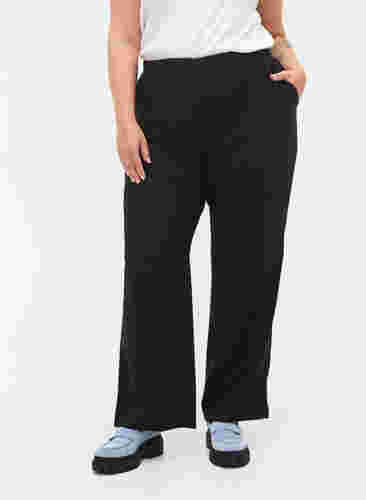 Pantalon évasé avec taille élastiquée, Black, Model image number 2
