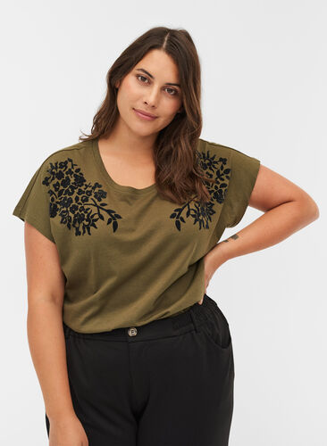 T-shirt en coton bio imprimé, Ivy Green, Model image number 0