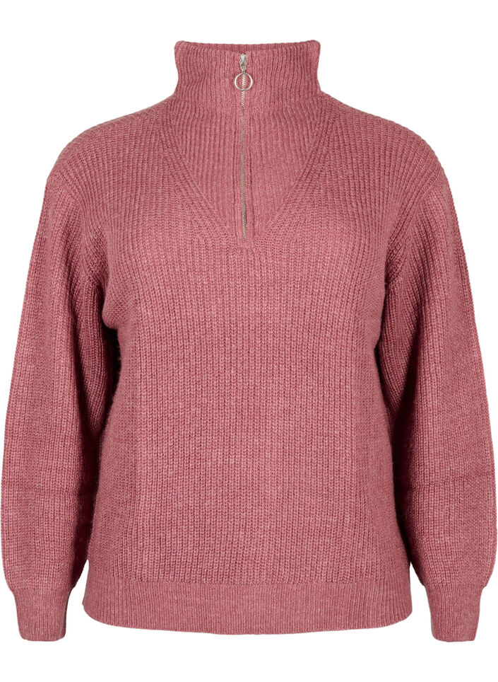 Pull en tricot avec col haut et fermeture &eacute;clair, Rose poudr&eacute;e, Packshot image number 0