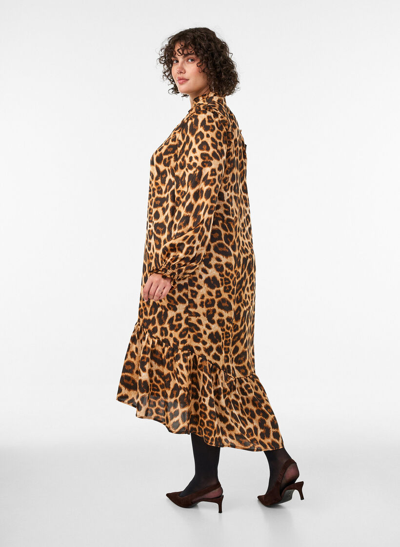 Robe &agrave; imprim&eacute; l&eacute;opard avec volants, Marron, Model image number 1
