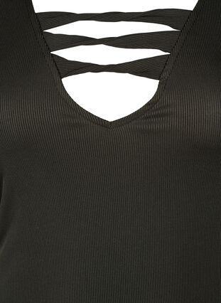 Nauwsluitende jurk met V-hals en bandje, Black, Packshot image number 2