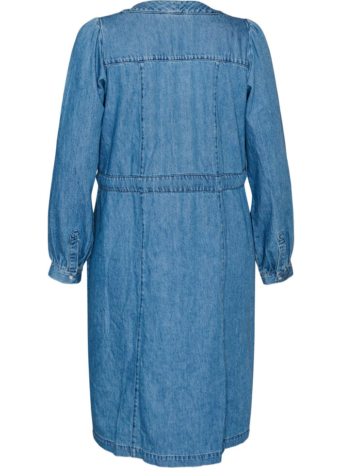 Robe en jean avec col en V et ceinture &agrave; nouer, Bleu Clair, Packshot image number 1