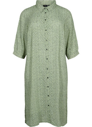 Robe chemise à pois avec manches 3/4 et fente, Seagrass Dot, Packshot image number 0