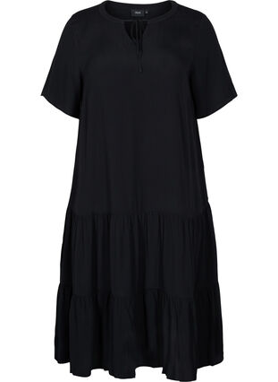Viscose jurk met korte mouwen en print, Black, Packshot image number 0