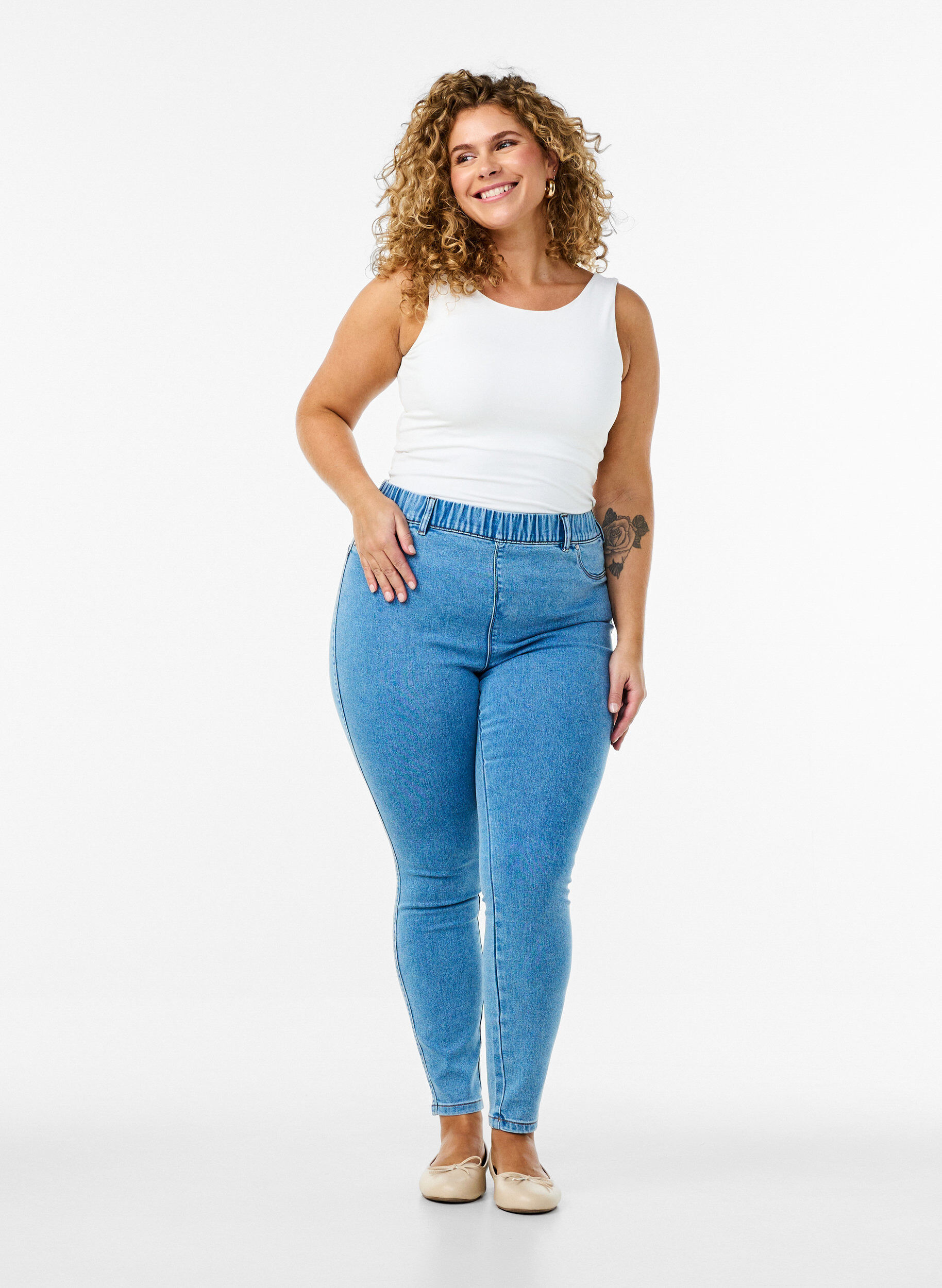 Jeggings met hoge taille, Blauw, Model