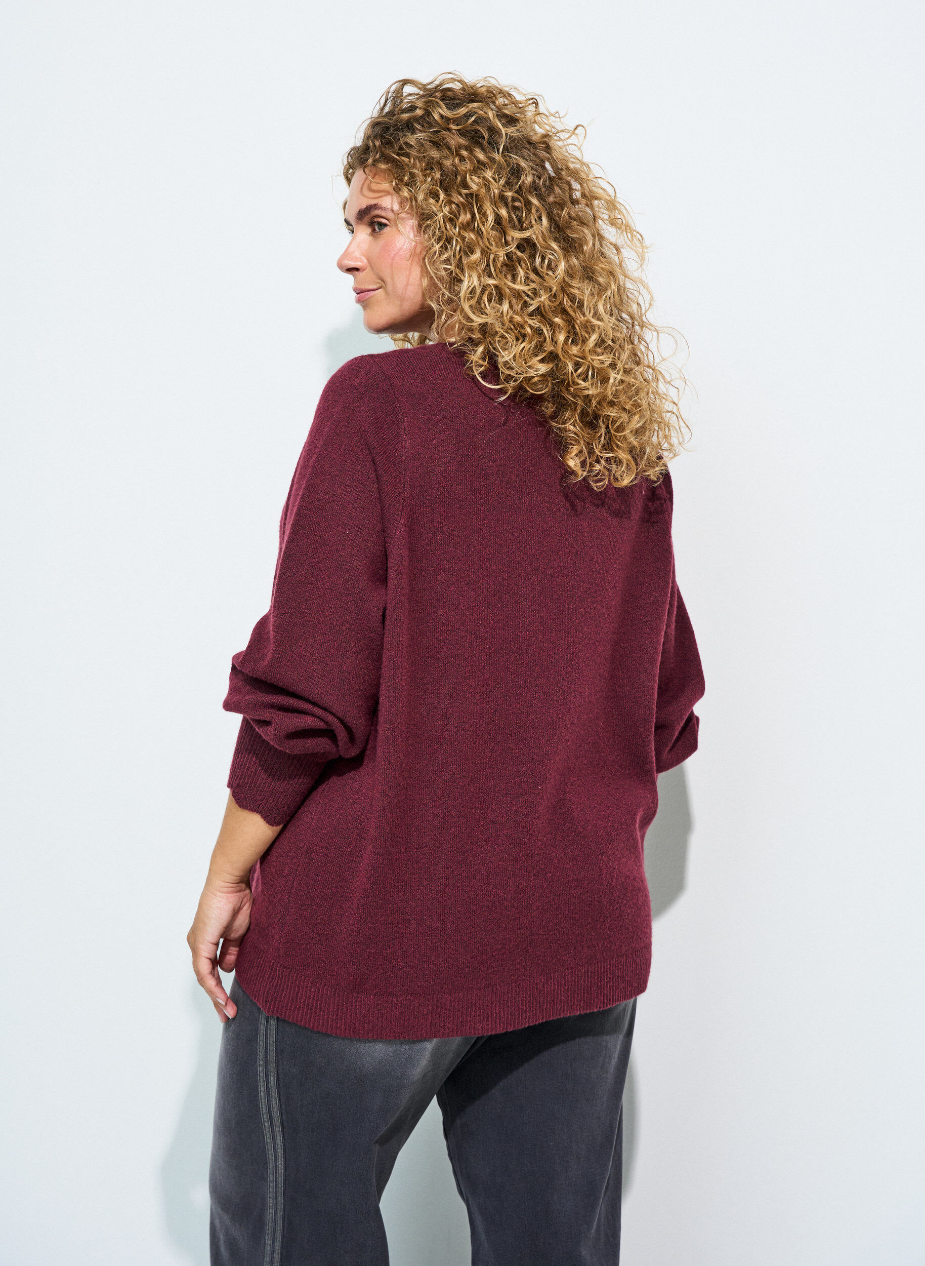 ZizziGebreide blouse met golvende randen, Rood, Model image number 2
