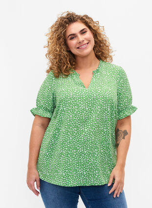 Korte mouw blouse met print , Green Ditsy, Model image number 0