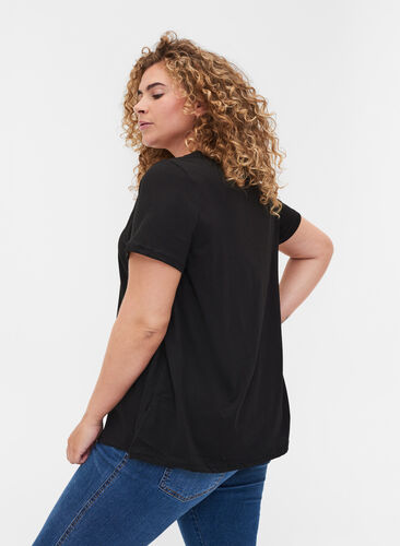 Katoenen t-shirt met a-lijn en print, Black, Model image number 1