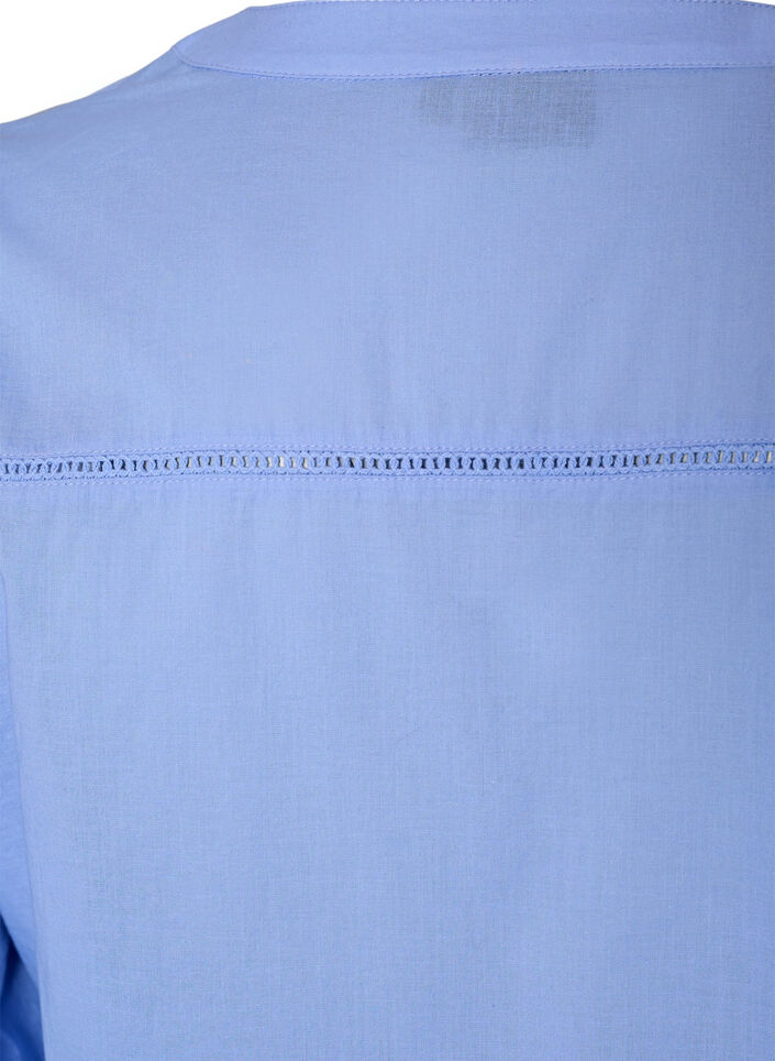 Tunique en coton &agrave; col en V et bordure en crochet, Bleu, Packshot image number 3