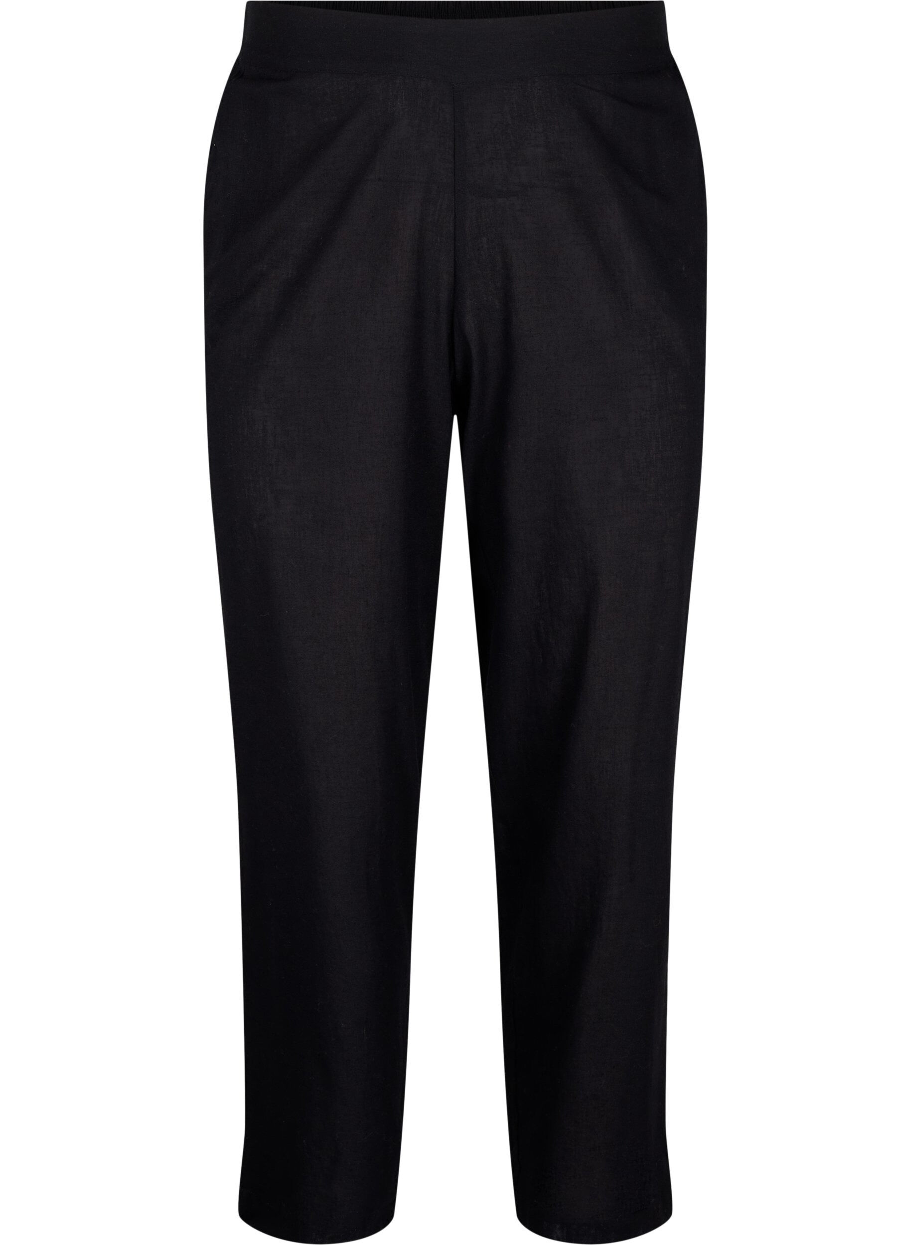 Zizzi Pantalon ample en lin et coton m&eacute;lang&eacute;s, Black, Packshot image number 0