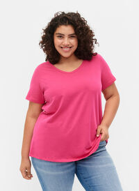 T-shirt en coton uni basique, Beetroot Purple, Model