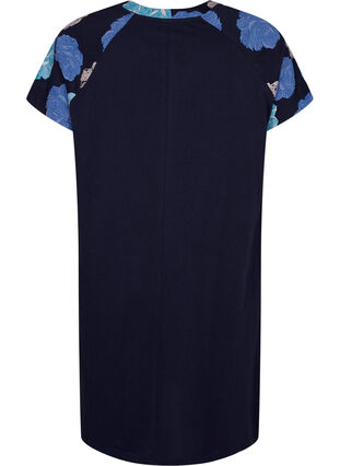 Katoenen pyjama jurk met korte mouwen en print, Blue Flower, Packshot image number 1