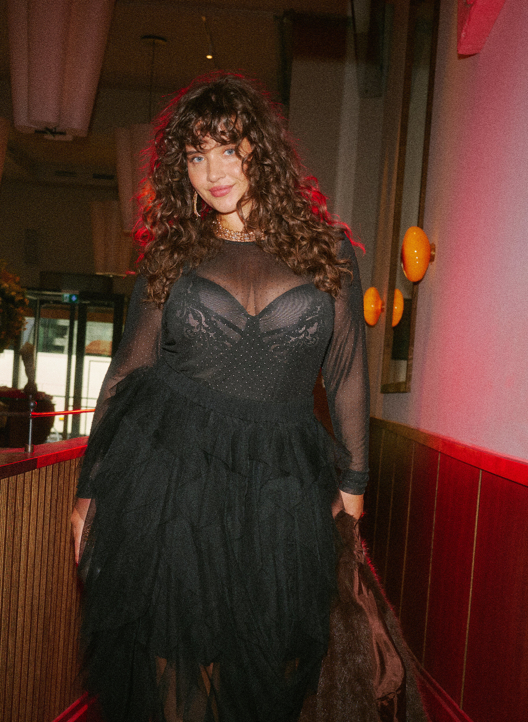 ZizziTransparante mesh blouse met strassteentjes, Zwart, Image image number 0