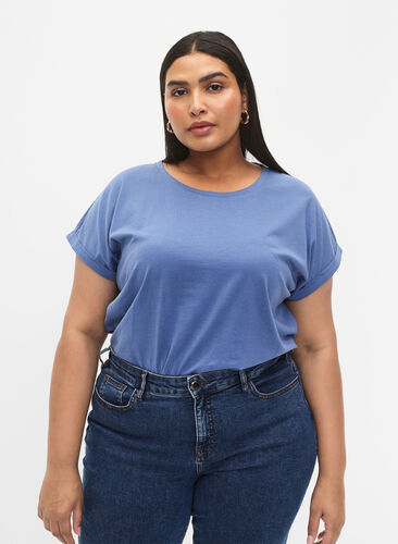 T-shirt à manches courtes en coton mélangé, Moonlight Blue, Model image number 0