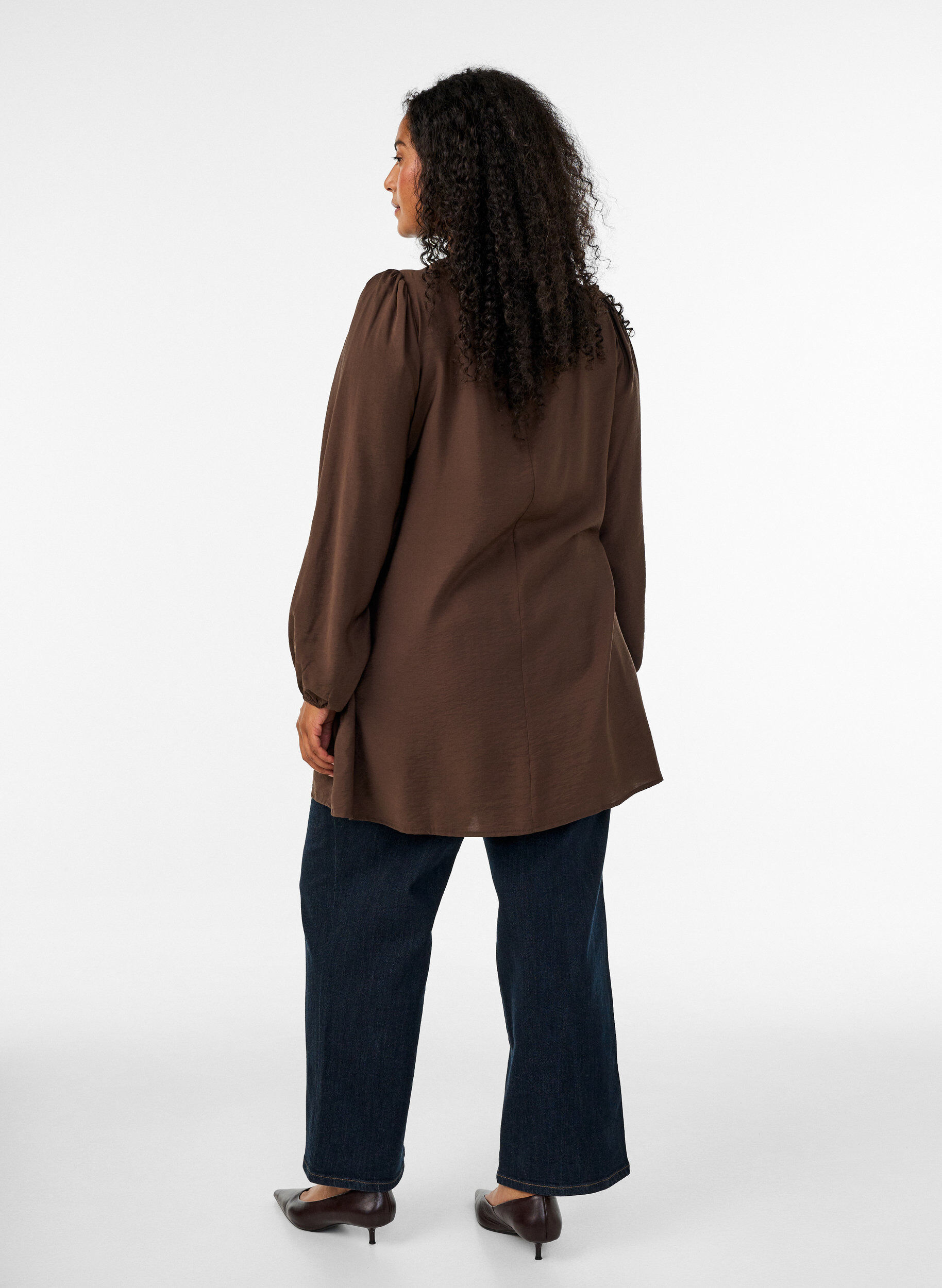 ZizziViscose tuniek met kanten detail, Bruin, Model image number 2