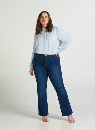 Pantalon bootcut Ellen jean taille haute, Blue denim, Model image number 1