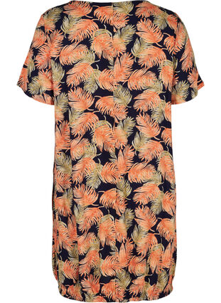 Viscose jurk met print en korte mouwen , Orange Leaf, Packshot image number 1