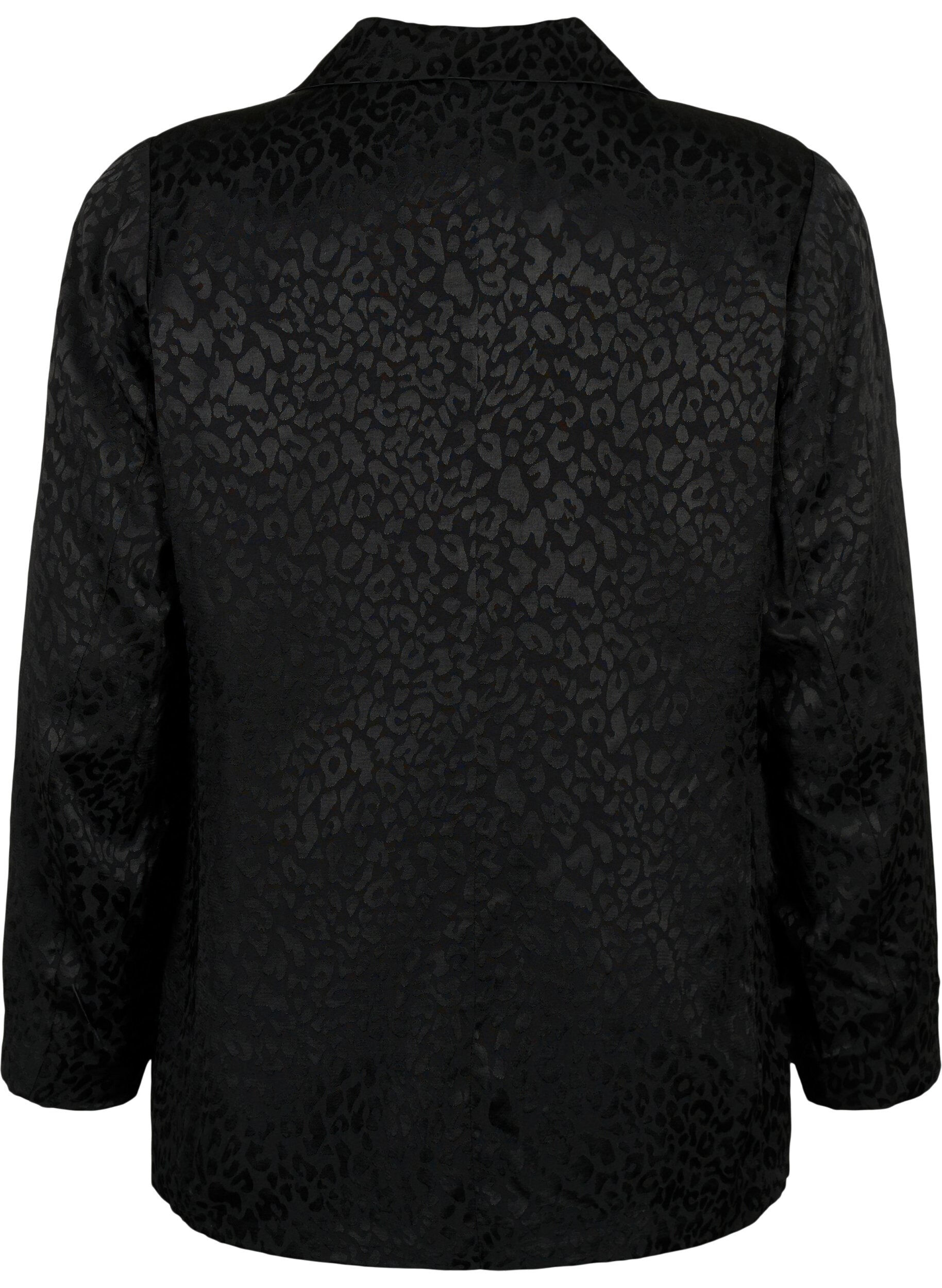 ZizziDubbelgestikte jacquardblazer van viscose, Black, Packshot image number 1