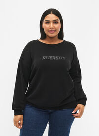 Sweatshirt met tekstprint, Black, Model