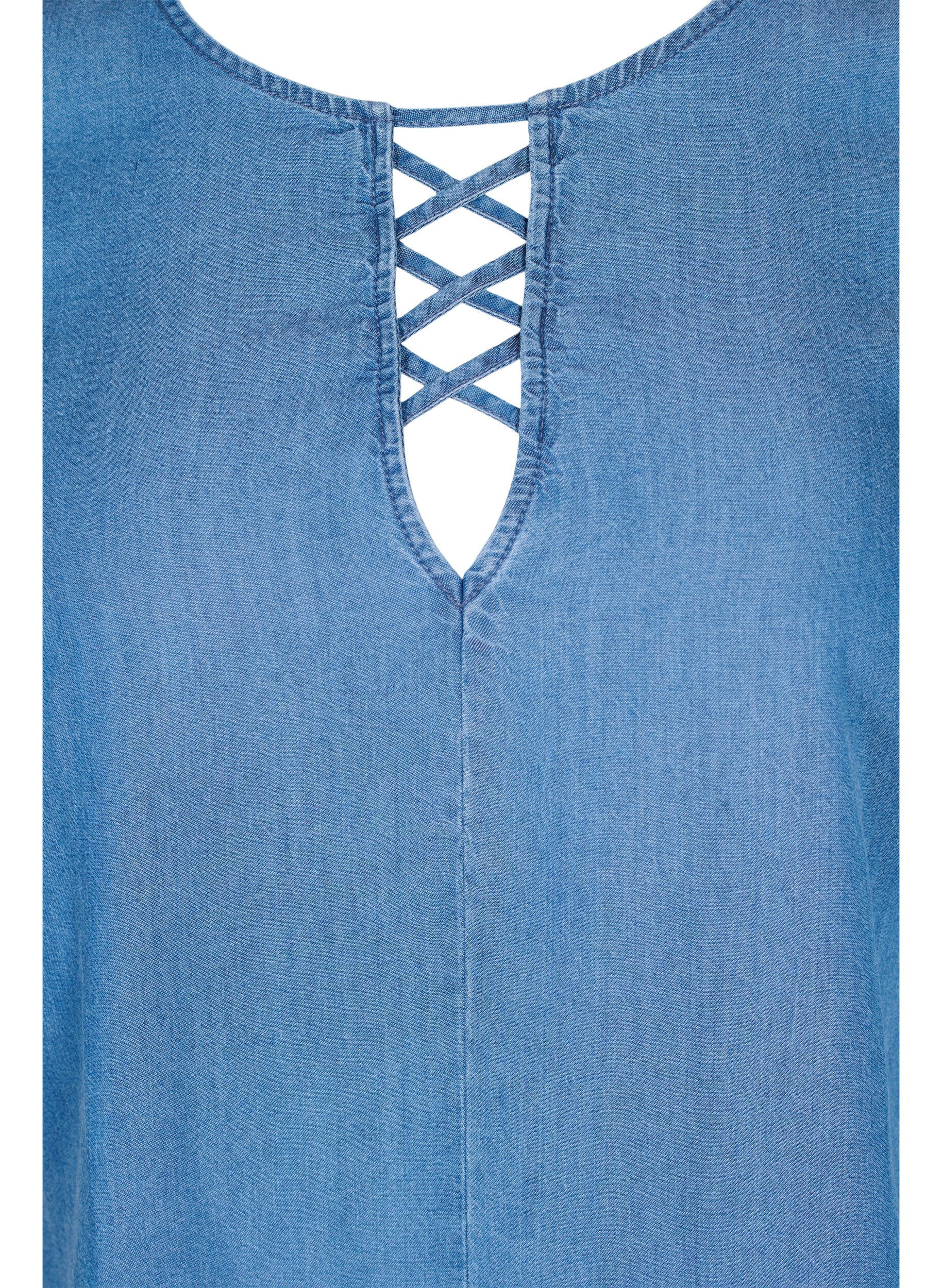Zizzi Blouse &agrave; manches courtes en lyocell (TENCEL&trade;), Blue denim, Packshot image number 2
