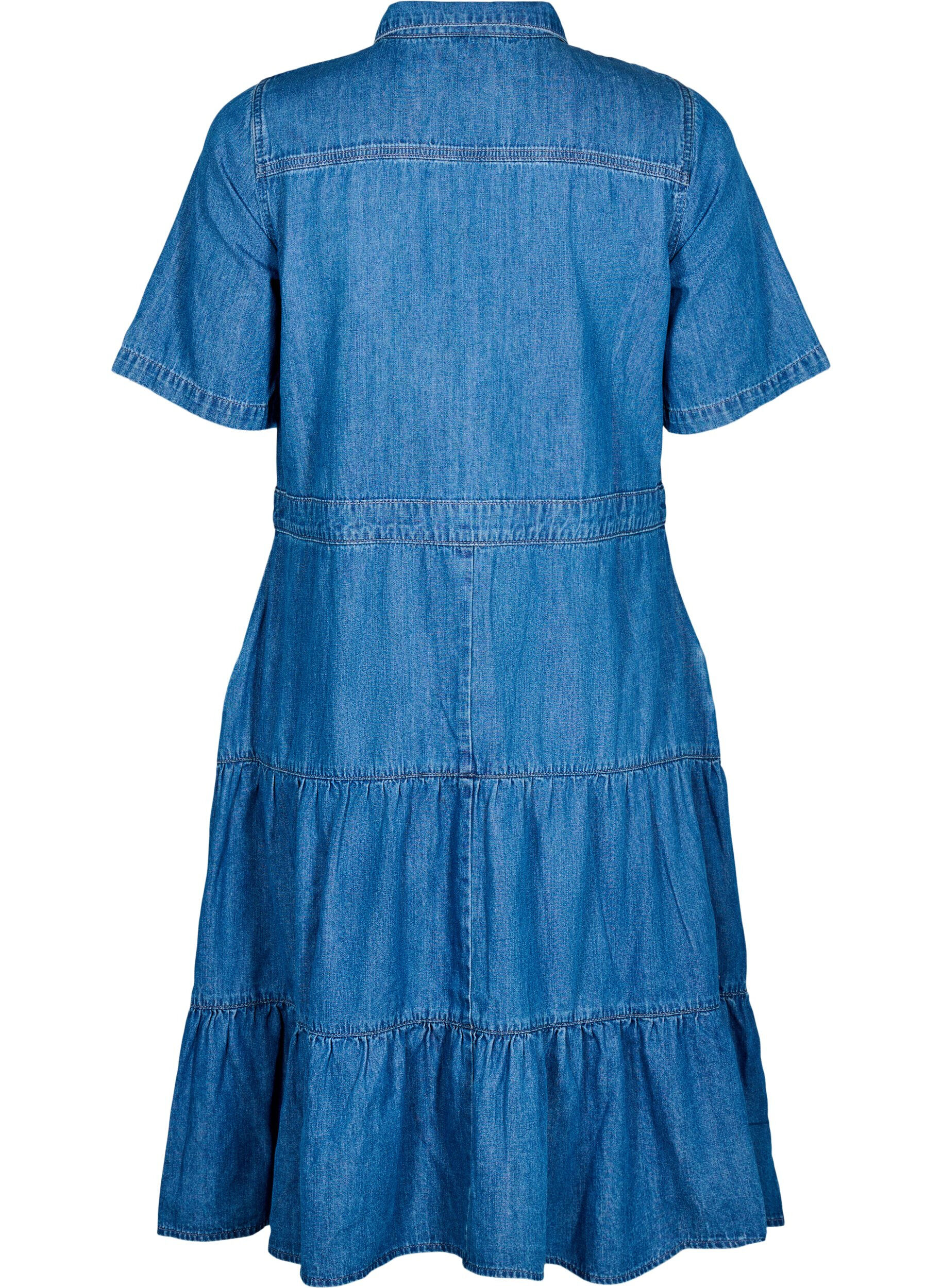 ZizziMidi denim jurk met knopen en korte mouwen, Blauw, Packshot image number 1