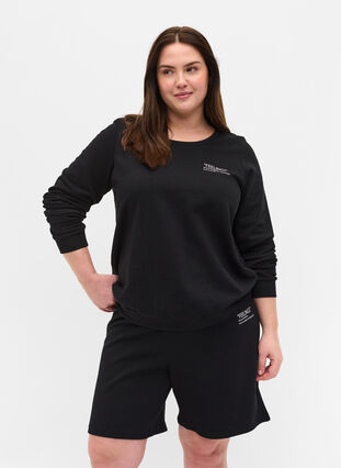 Katoenen sweatshirt met tekstprint, Black, Model image number 0