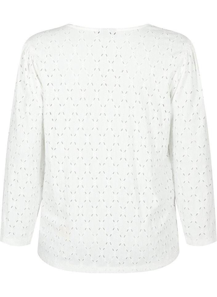 Blouse met V-hals en gaatjespatroon, Off White, Packshot image number 1