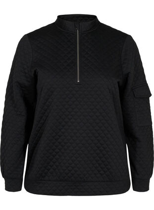 Gewatteerde sweater met rits, Black, Packshot image number 0