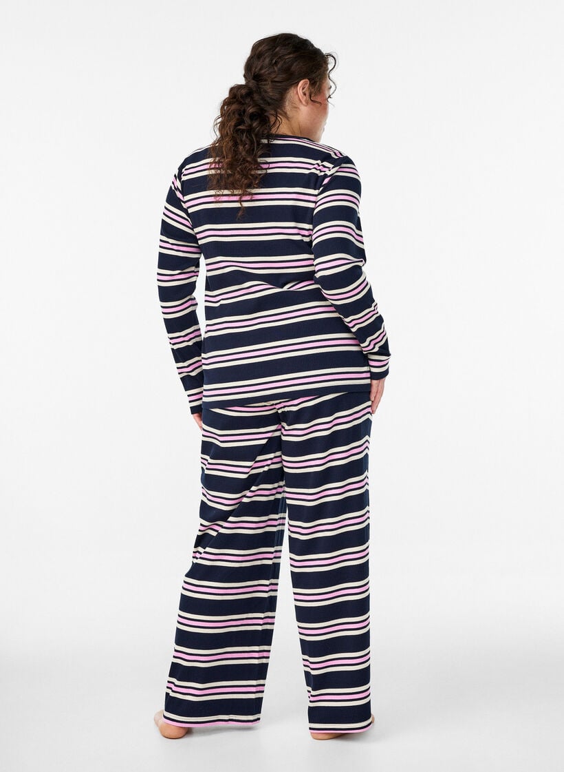 Bas de pyjama &agrave; rayures et coupe ample, Bleu, Model image number 2