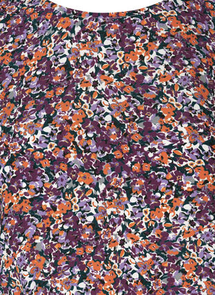 Viscose top met smokwerk en bloemenprint, Purple FLower AOP, Packshot image number 2
