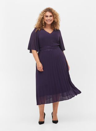 Robe plissée à manches courtes, Purple Velvet, Model image number 2