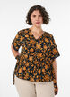 Katoenen blouse met bloemenprint en striksluiting, Oranje, Model image number 0