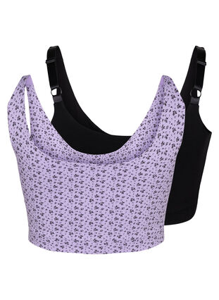 top soutien-gorge en coton avec bretelles réglables 2-pack, Purple Rose/Black, Packshot image number 1