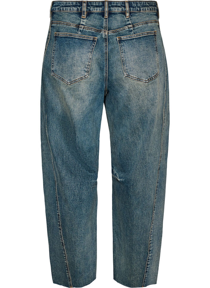 Barrel-fit jeans met een distressed wash, Blauw, Packshot