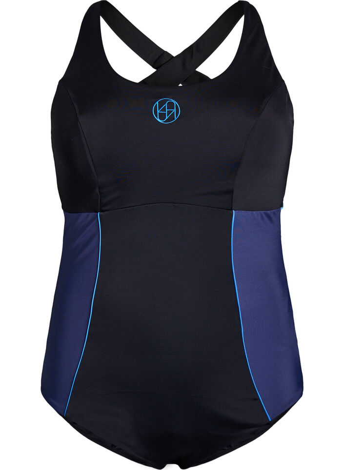 Maillot de bain de sport avec bretelles crois&eacute;es, Noir, Packshot image number 0