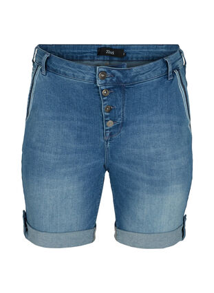 Short retroussé en jean , Light blue denim, Packshot image number 0