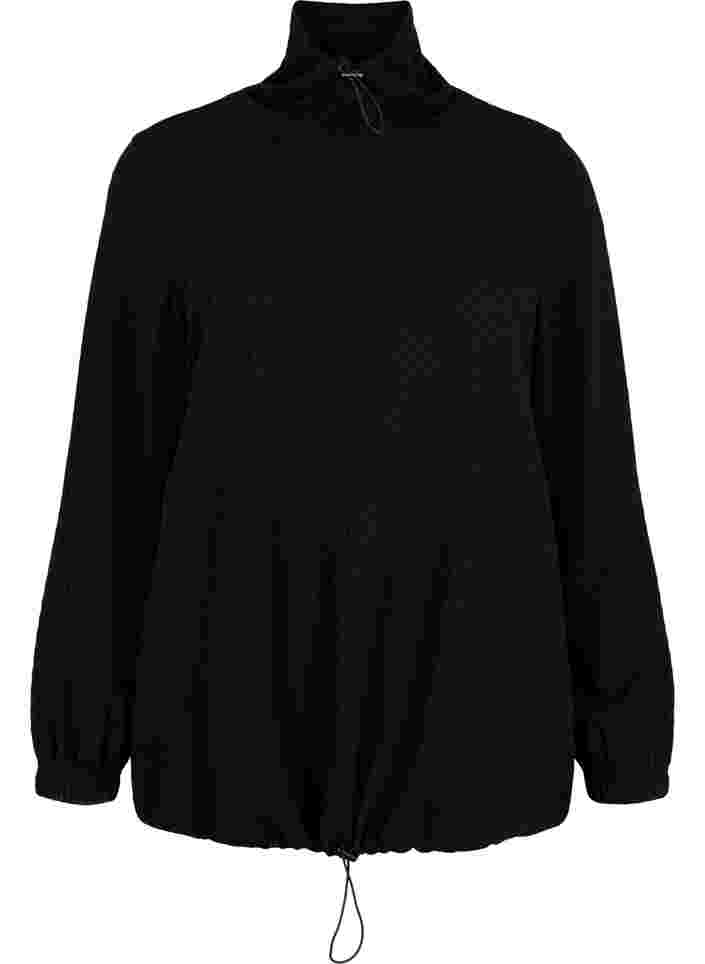 Sweat-shirt à col montant et cordon élastique réglable, Black, Packshot image number 0