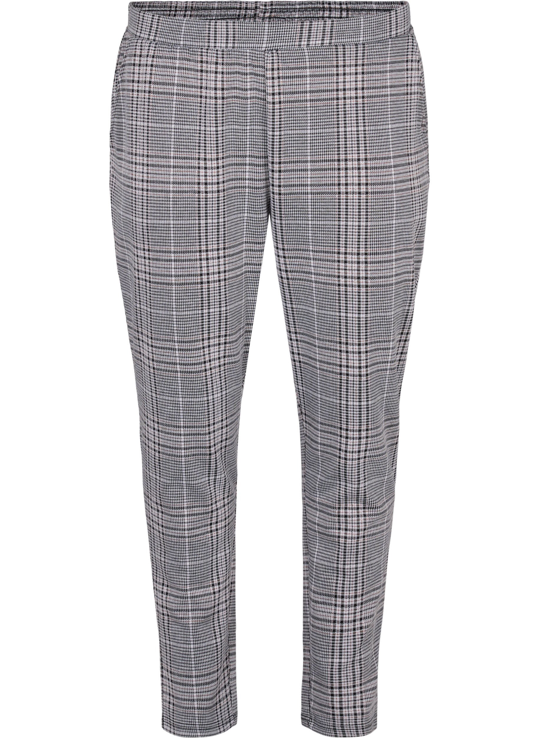 ZizziCropped Maddison broek met geruit motief, Black Check, Packshot image number 0