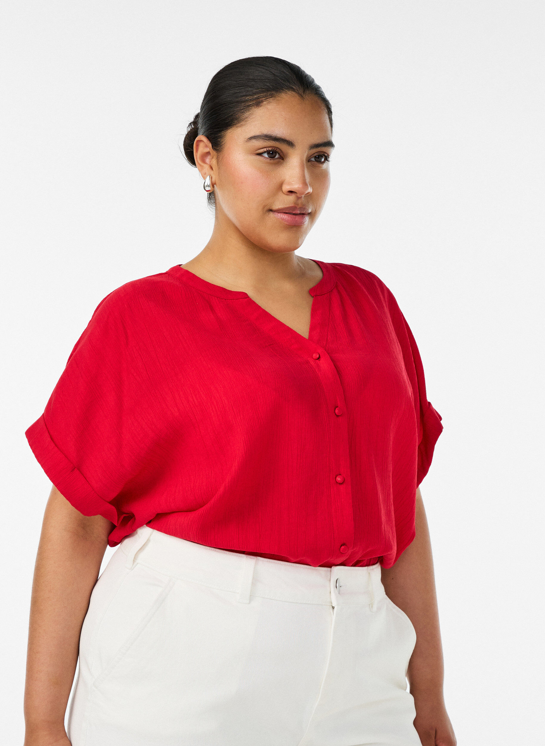 ZizziViscose blouse met knoopjes en textuur, Rood, Model image number 0