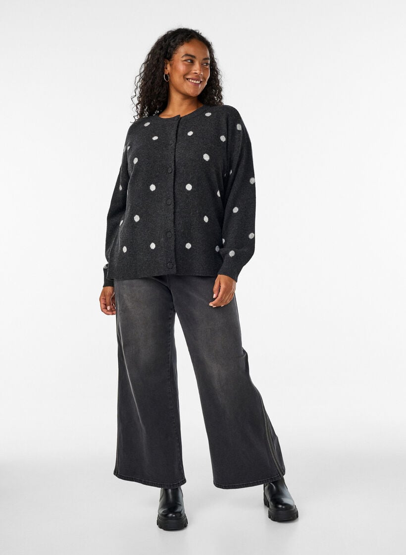 Cardigan &agrave; pois, Gris, Model image number 1