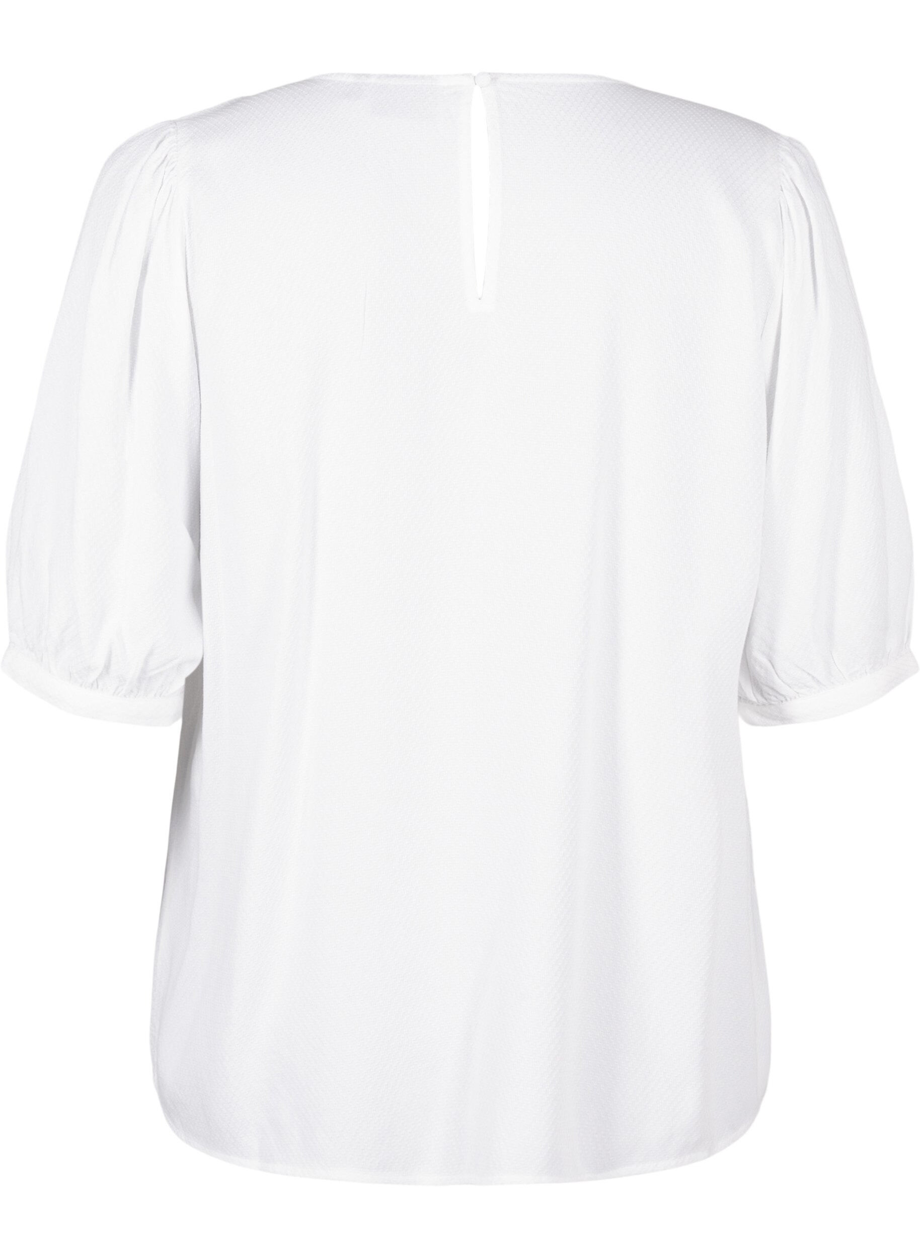 ZizziBlouse van viscose met halflange mouwen, Bright White, Packshot image number 1