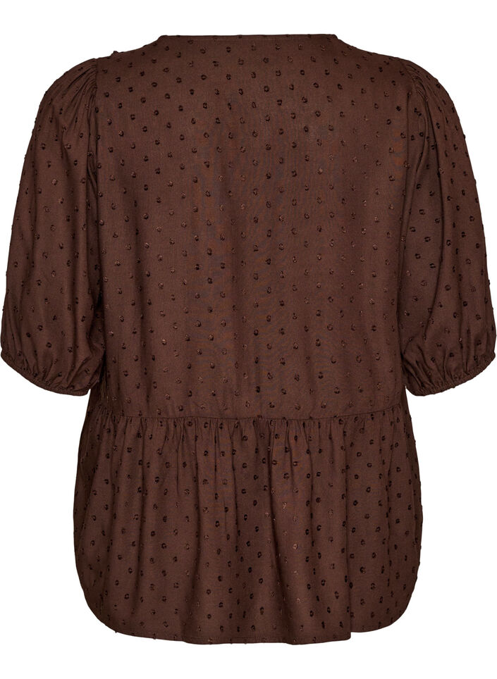 Viscose blouse met een stippenstructuur en V-hals, Bruin, Packshot image number 1